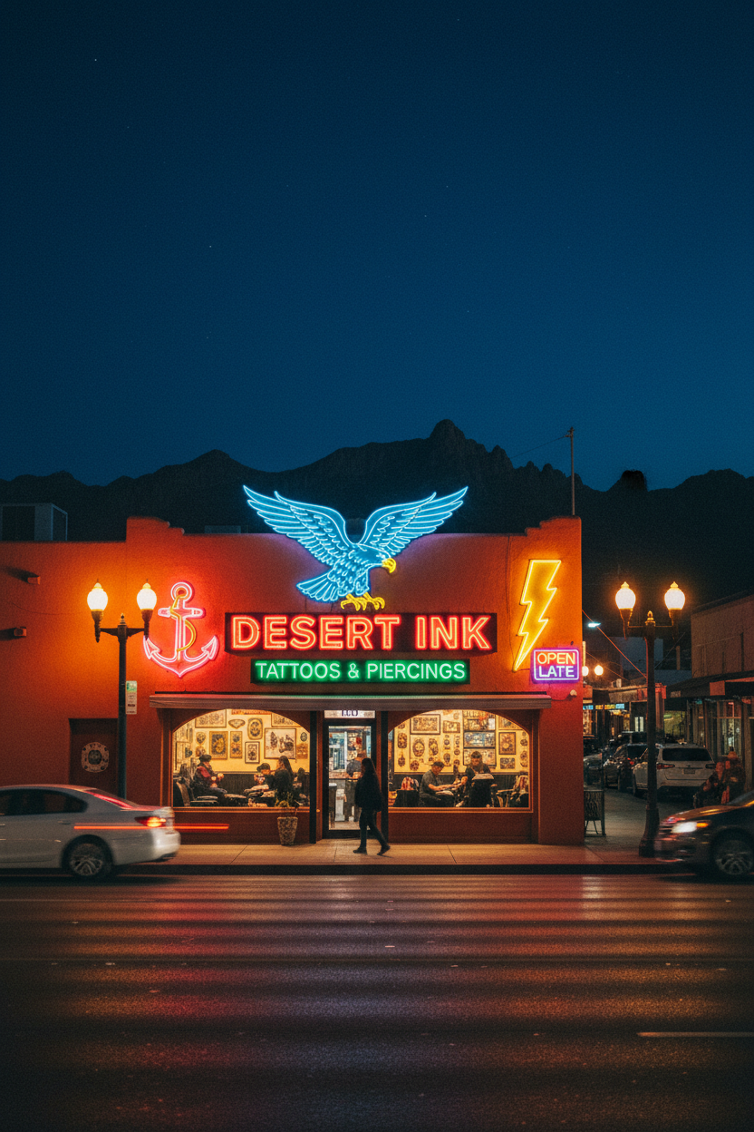 Nevada Tattoo Parlour Exterior Night