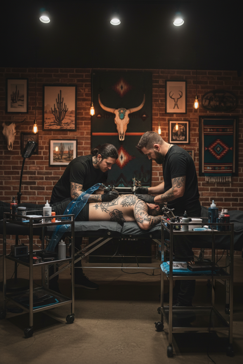 Two Tattoo Artists Collaborating
